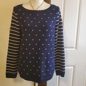 Talbots navy blue and white 100% cotton sweater size M